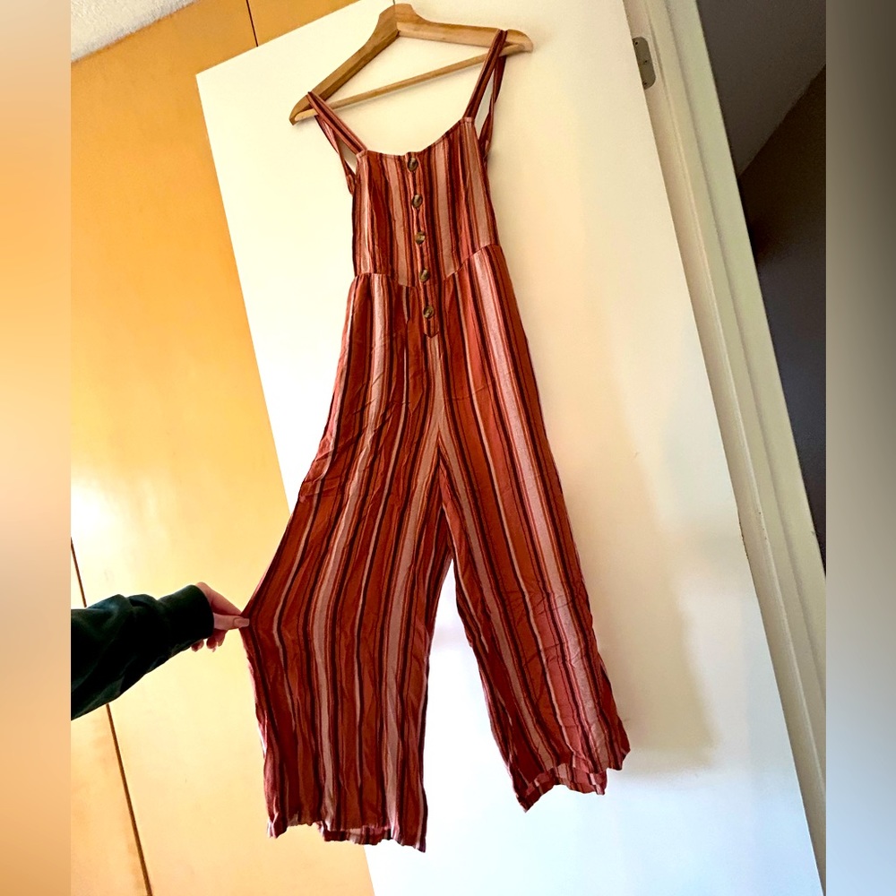 American Eagle Striped Button Tie Jumpsuit